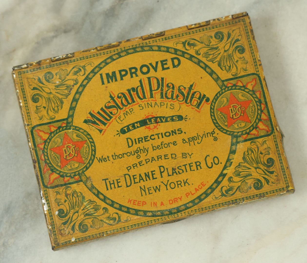 Lot 050 - Antique Improved Mustard Plaster Tin, The Deane Plaster Co., New York, Manufacturers Of Medicinal And Surgical Plasters, Antiseptic And Absorbent Dressings