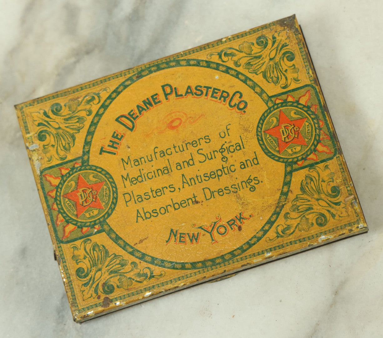 Lot 050 - Antique Improved Mustard Plaster Tin, The Deane Plaster Co., New York, Manufacturers Of Medicinal And Surgical Plasters, Antiseptic And Absorbent Dressings