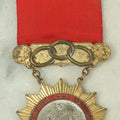 Lot 055 - Antique Independent Order Of Odd Fellows I.O.O.F. Past Grand Master Red Ribbon And Badge, Grand Lodge Of Connecticut, By Whitehead And Hoag Co., Newark, New Jersey