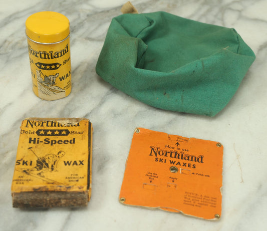 Lot 058 - Vintage Seafoam Green Zippered Belt Pouch With Northland Hi-Speed Ski Wax Items, As Found