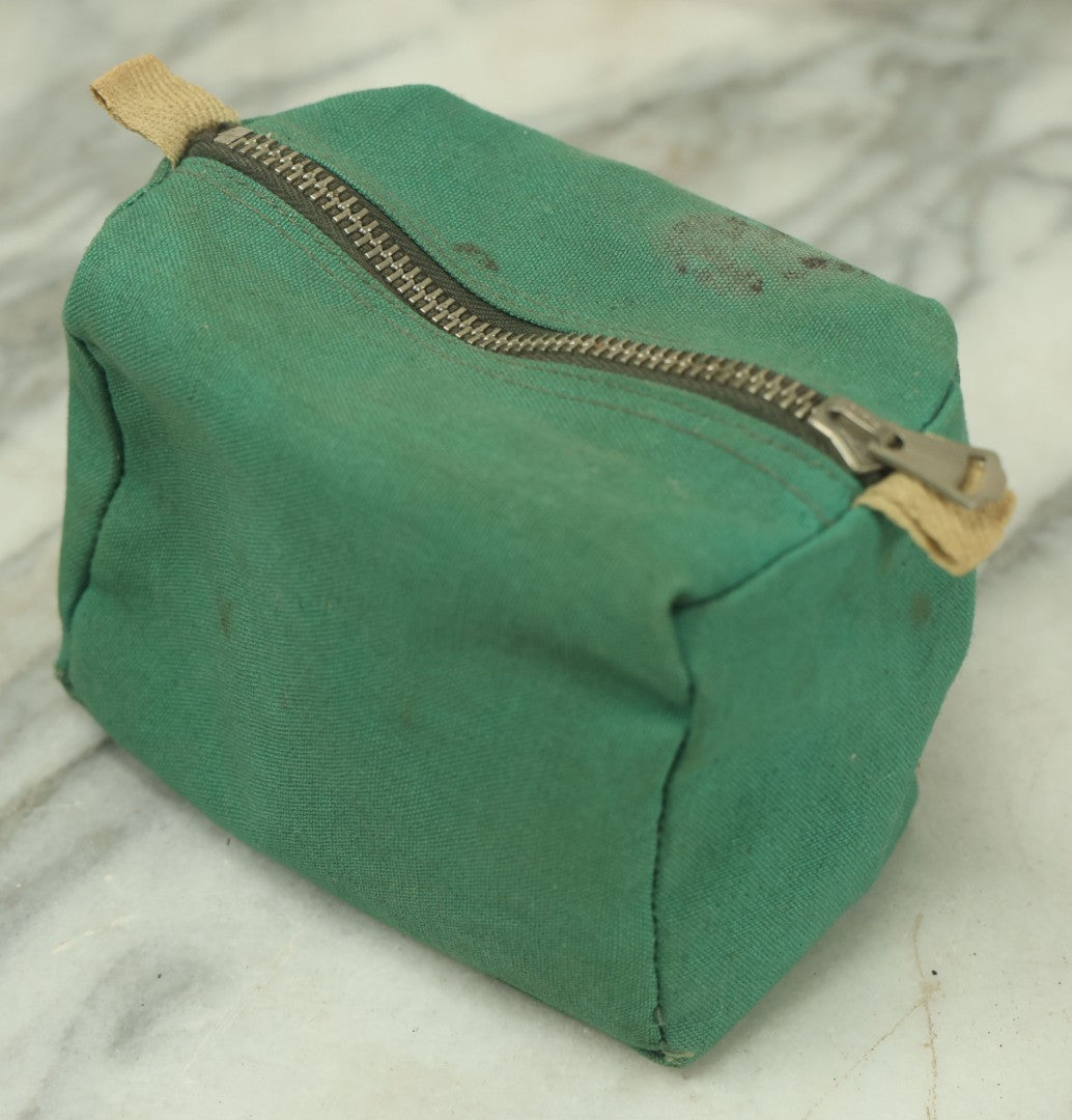 Lot 058 - Vintage Seafoam Green Zippered Belt Pouch With Northland Hi-Speed Ski Wax Items, As Found