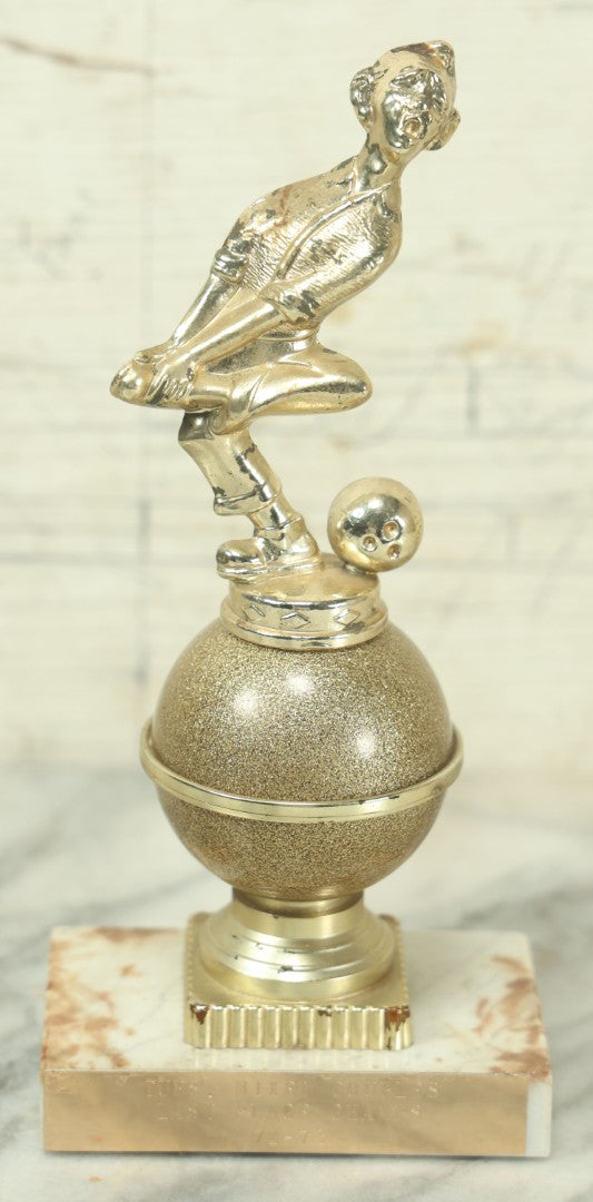 Lot 063 - Vintage Last Place Champs Mixed Couples Bowling Trophy, 1972-1973 Season