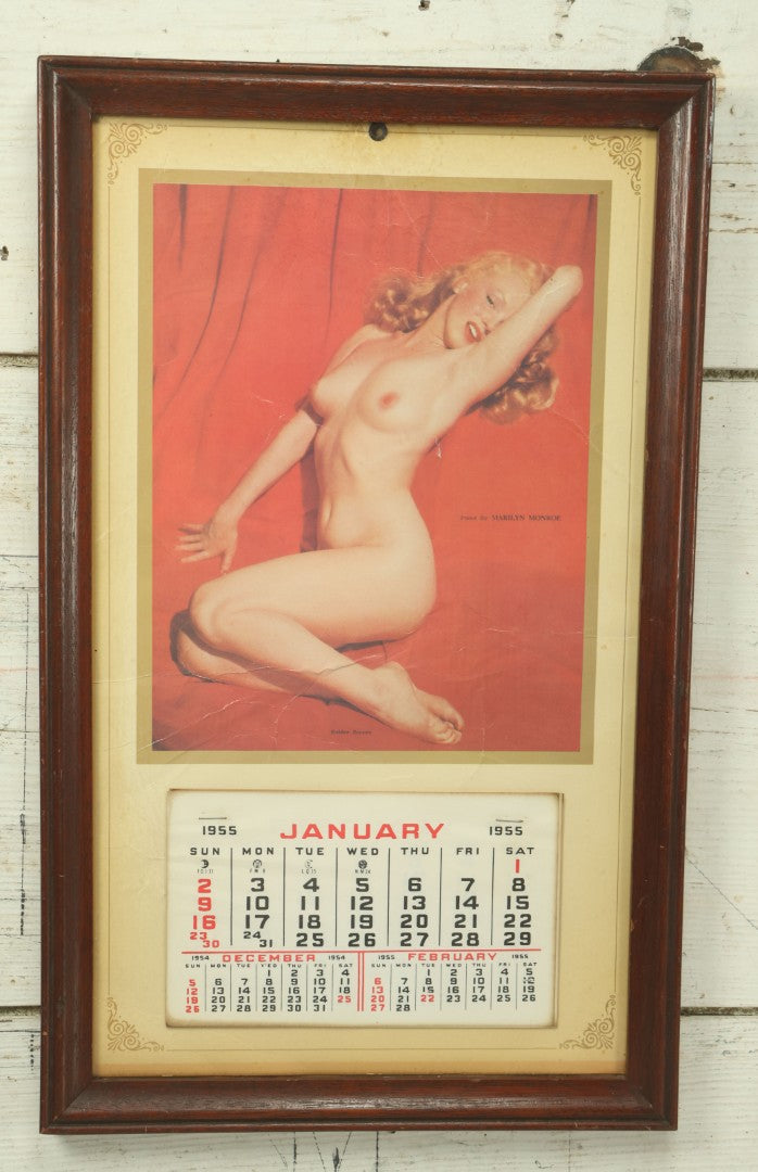 Lot 064 - Vintage Marilyn Monroe Nude 1955 Calendar, Complete, In Frame, 11-1/4" x 18-1/2"