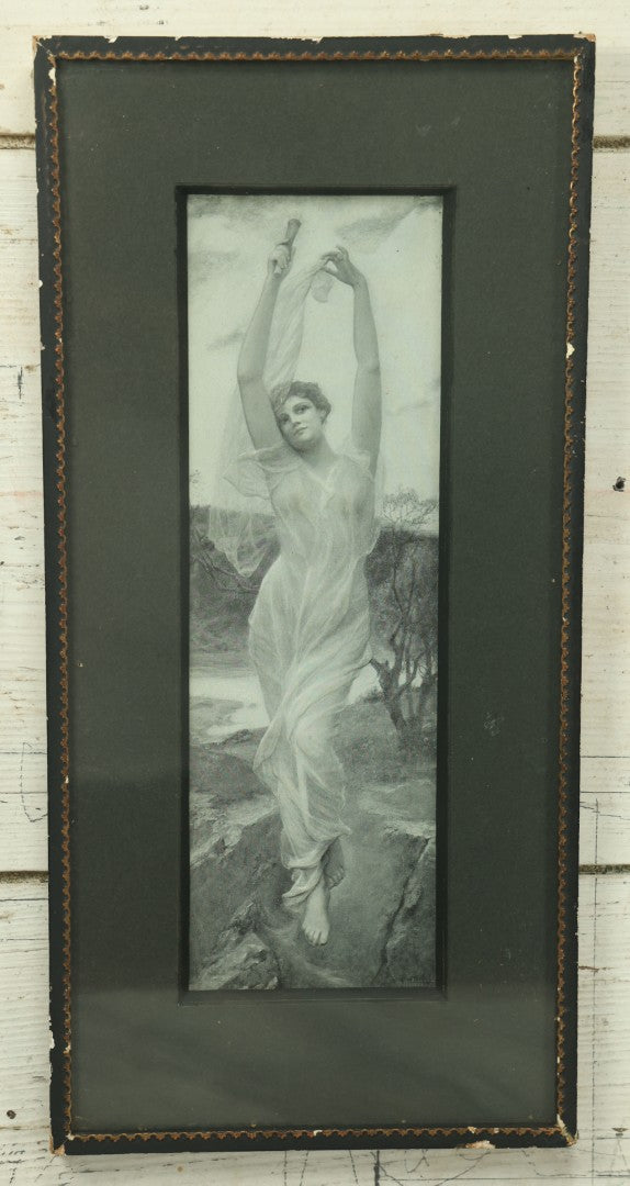 Lot 065 - Antique 3D Puffed Paper Print In Frame, Beautiful Woman Entitled "Dawn" By A. Seifert, No. 2164, Originally An Advertisement For C.S. Perry & Son Lumber, Pittsfield, Massachusetts, Manufactured By Woodward & Tiernan, St. Louis, Missouri, 8-1/2" x 17-1/2"