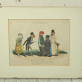 Lot 069 - "Les Métamorphoses Du Jour" Antique Hand Colored Satirical Anthropomorphic Animal Print, Plate No. 56, Chickens With Dog, Lamb, By French Artist J. Grandville (Jean Ignace Isidore Gérard), In Board And Clip Frame, 14" x 11"