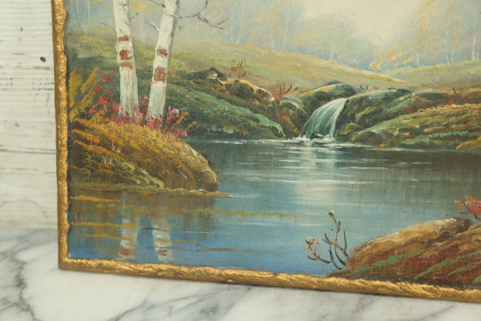 Lot 072 - Vintage Landscape Painting On Board Entitled "New England Brook" Artist Signed W. C. Addison, New England And Floridian Artist, Note Losses To Applied Gesso Border, 15-3/4" x 11-7/8"