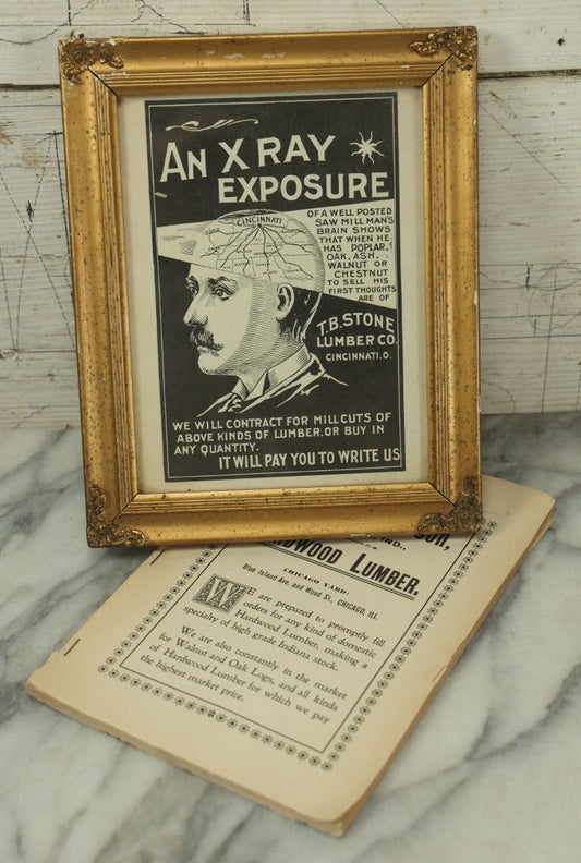 Lot 073 - Antique Framed X-Ray Motif Advertisement For T.B. Stone Lumber, Cincinnati, Ohio, With Partial Chicago Hardwood Record Magazine From Which Advertisement Came, Sold Together, Frame 10-1/2" x 8-3/8"