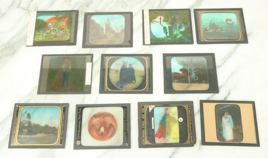 Lot 074 - Grouping Of Eleven Antique Hand Colored And Other Magic Lantern Slides Depicting Religious Scenes, Botany, Maps, Landmarks, And Other Subjects