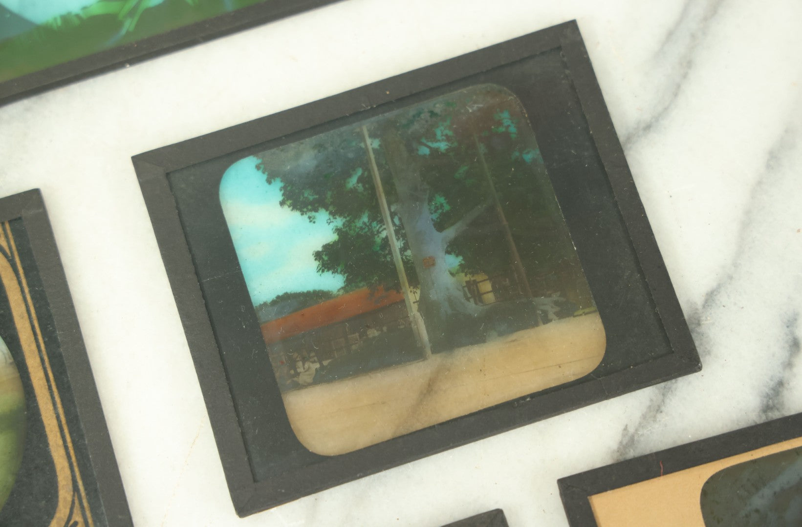 Lot 074 - Grouping Of Eleven Antique Hand Colored And Other Magic Lantern Slides Depicting Religious Scenes, Botany, Maps, Landmarks, And Other Subjects