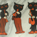 Lot 078 - Grouping Of Three Vintage Die Cut Embossed Cat Band Halloween Decorations By H.E. Luhrs, Made In U.S.A.
