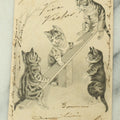 Lot 085 - Single Antique Cat Postcard, Four Kittens Playing On Seesaw