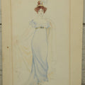 Lot 101 - Unframed Antique Watercolor Painting On Paper Of A Pretty Woman With A Feather Headband, Blue Dress, Artist Signed