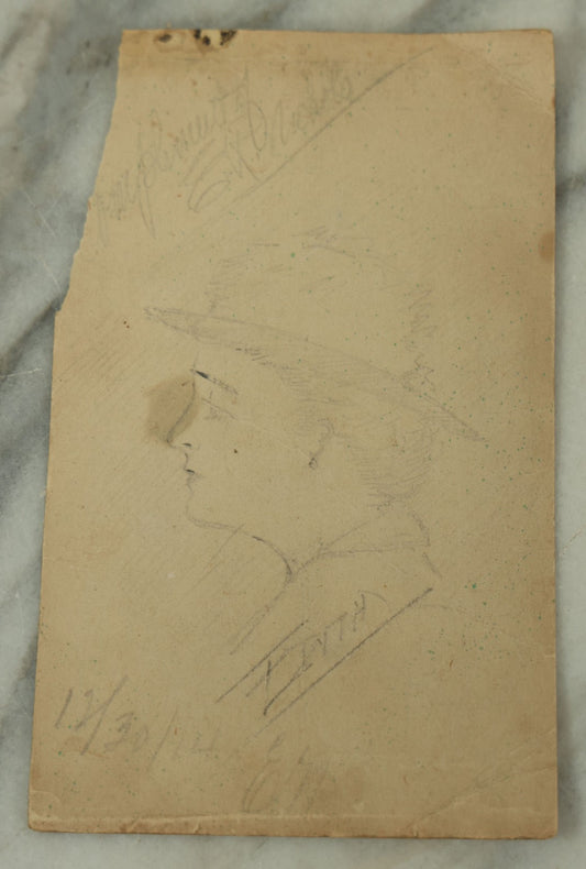 Lot 107 - Single Ephemera Piece, Antique 1914 Pencil Sketch Of A Woman, "Edith," In A Cap On The Back Of A Menu From The New Burdick Hotel, Kalamazoo, Michigan