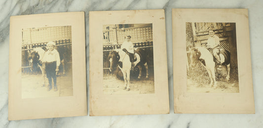 Lot 113 - Grouping Of Three Antique Boarded Photos Of Children Riding Ponies