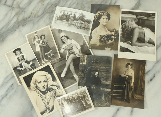 Lot 115 - Grouping Of Ten Vintage And Antique Snapshot And Real Photo Postcard Photos Of Women And Girls Including Nuns, Pin-Ups, Old Lady, Girls In Costumes, Etc.