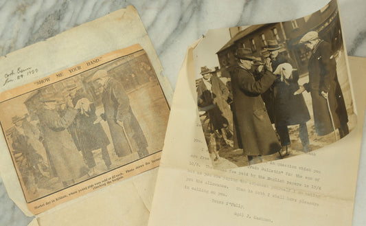 Lot 118 - Antique Ephemera Grouping With Press Photo Of Man Selling A Pig, Along With Newspaper Article And Documents Relating To The Licensing Of The Photo, 1920