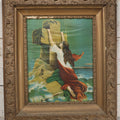 Lot 004 - Antique Chromolithograph Of The "Rock Of Ages" Woman At Sea In Distress Clinging To Cross, In Large Ornate Gilded Frame, 26-1/4" x 30-1/4"