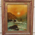 Lot 007 - Antique Oil On Canvas Painting Of A Ship On Choppy Water At Sunset, Seagulls, Bluffs, Artist Signed E. Lacey, 1907, In Frame, Note Wear, Discoloration, 13-3/8" x 16-1/4"