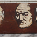 Lot 009 - Vintage Painting On Tongue And Groove Wood Panel Of Horror Icons Vincent Price, Peter Lorre, And Boris Karloff, Stars Of "The Raven" (1935), 22-5/8" x 8-1/2"