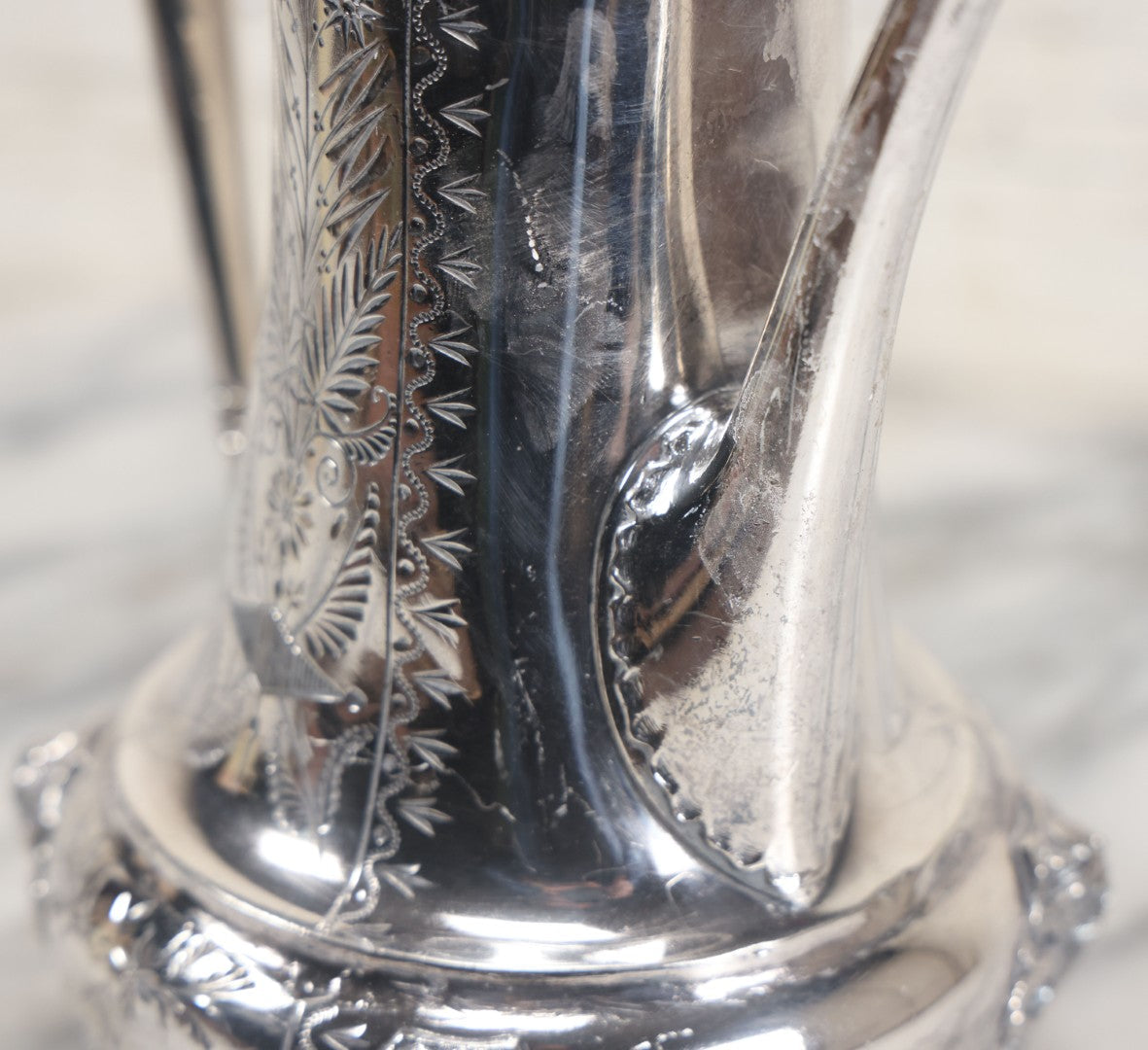 Lot 031 - Antique Silver Plate Coffee Pot With Green Man Foot Motif, Horse Finial, By Taunton Silver Plate Co., Triple Plate