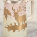 Lot 032 - Antique Ceramic Pitcher With Butterfly, Elk Motif, Pink And Gold Coloring, Minor Chipping
