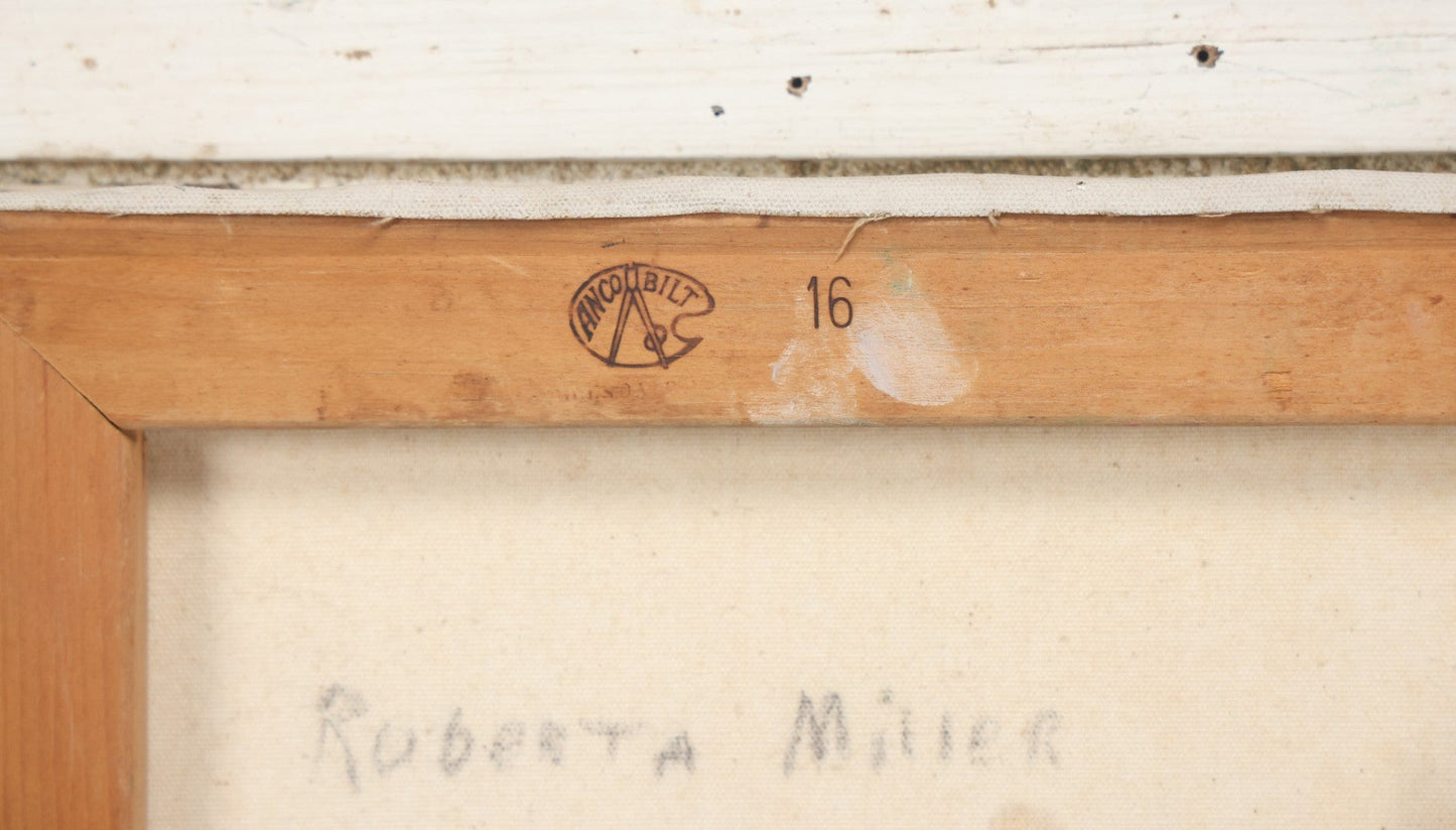 Lot 041 - Vintage Oil On Canvas Painting Portrait Of A Pretty Brunette Woman In A Blue Blouse With Red Hair Band, Red Jacket, Artist Signed Mildred Gaudes, 1963, 16" x 20"