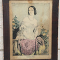 Lot 042 - Antique Hand Colored Lithograph Of A Pretty Woman In A White Dress Leaning On A Balcony With Flowers, Entitled "Harriet," Published By N. Currier, Mid 19th Century, 12-1/4" x 16-1/8"