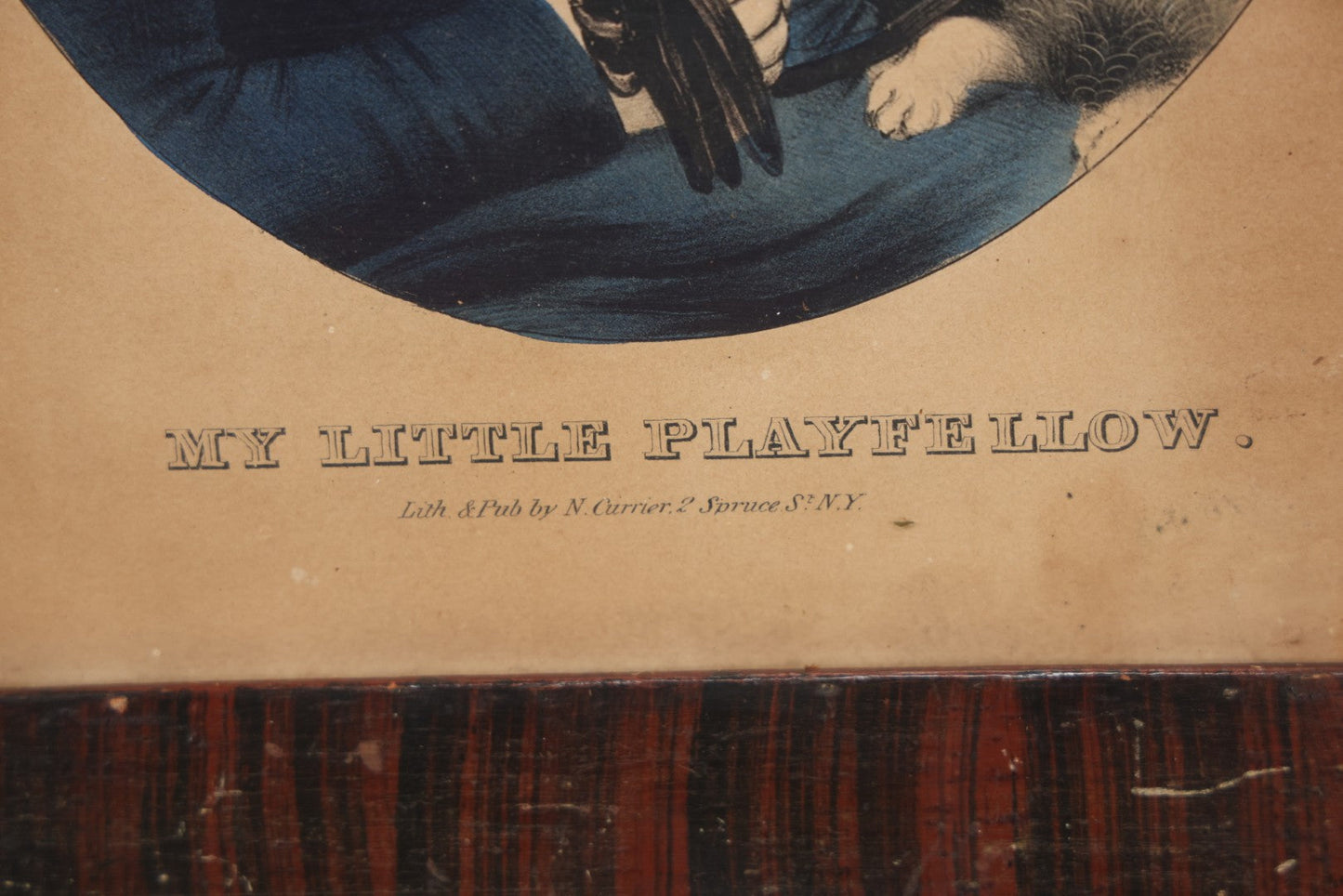 Lot 043 - Antique Hand Colored Lithograph Of A Little Boy With A Pocket Watch And His Dog, Entitled "My Little Playfellow," Published By N. Currier, Mid 19th Century, 11" x 14-1/2"