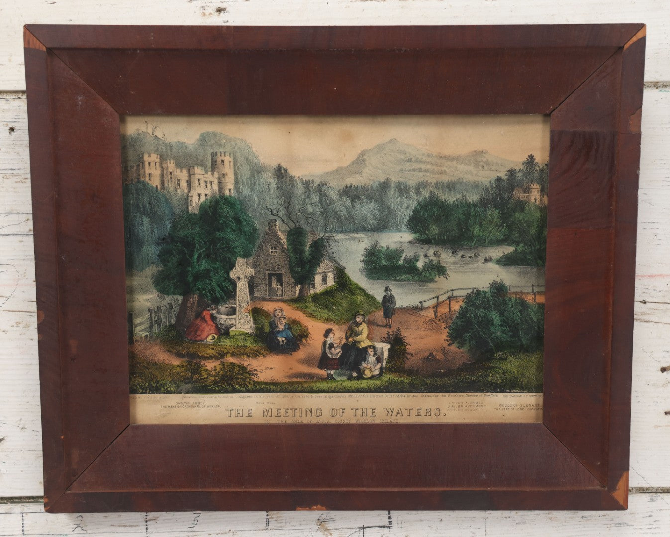 Lot 044 - Antique Hand Colored Lithograph Of The Vale Of Avoca, County Wicklow, Ireland, Entitled "The Meeting Of The Waters," Published By Currier & Ives, 1868, 16-3/8" x 13-1/2"