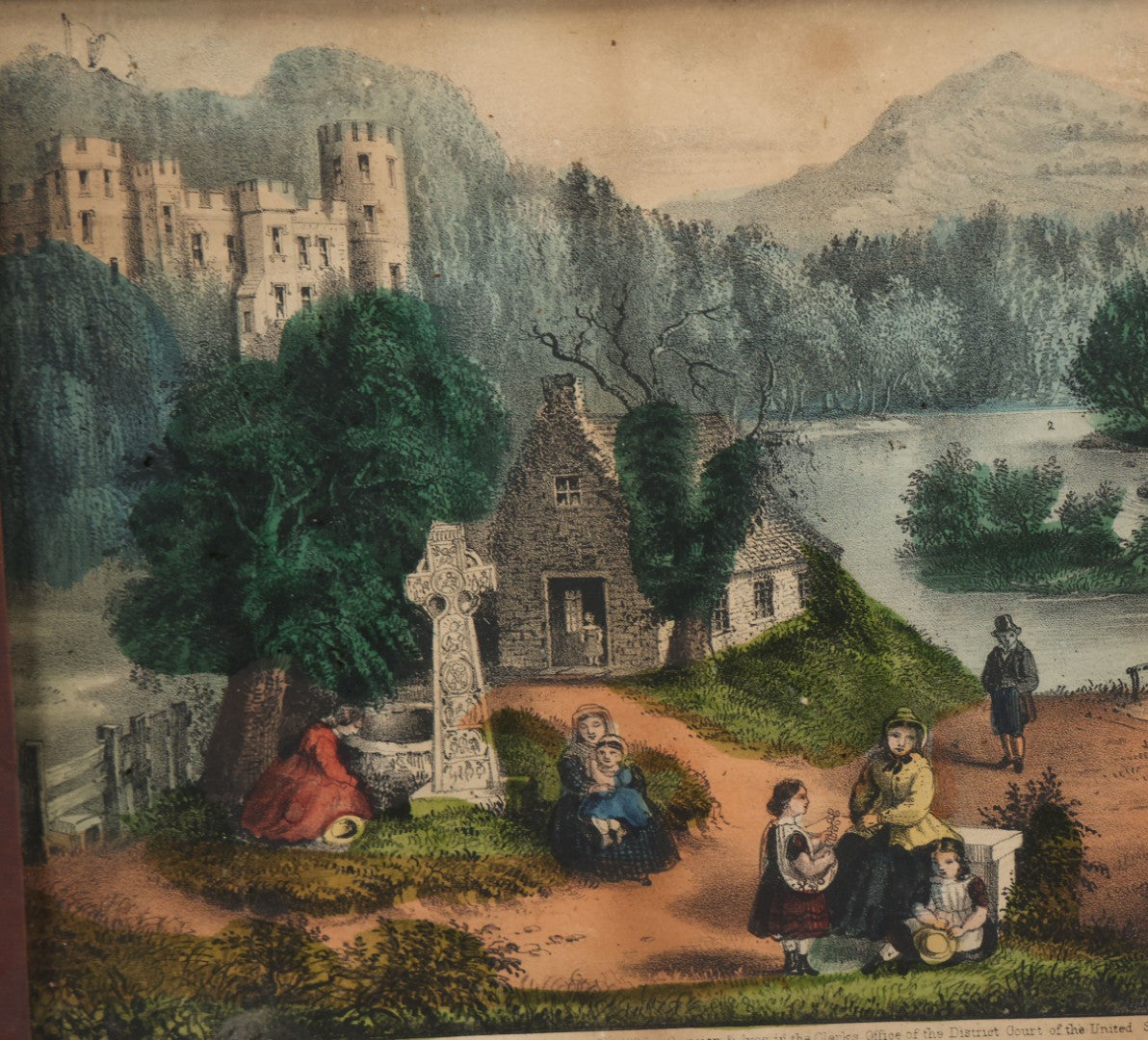 Lot 044 - Antique Hand Colored Lithograph Of The Vale Of Avoca, County Wicklow, Ireland, Entitled "The Meeting Of The Waters," Published By Currier & Ives, 1868, 16-3/8" x 13-1/2"