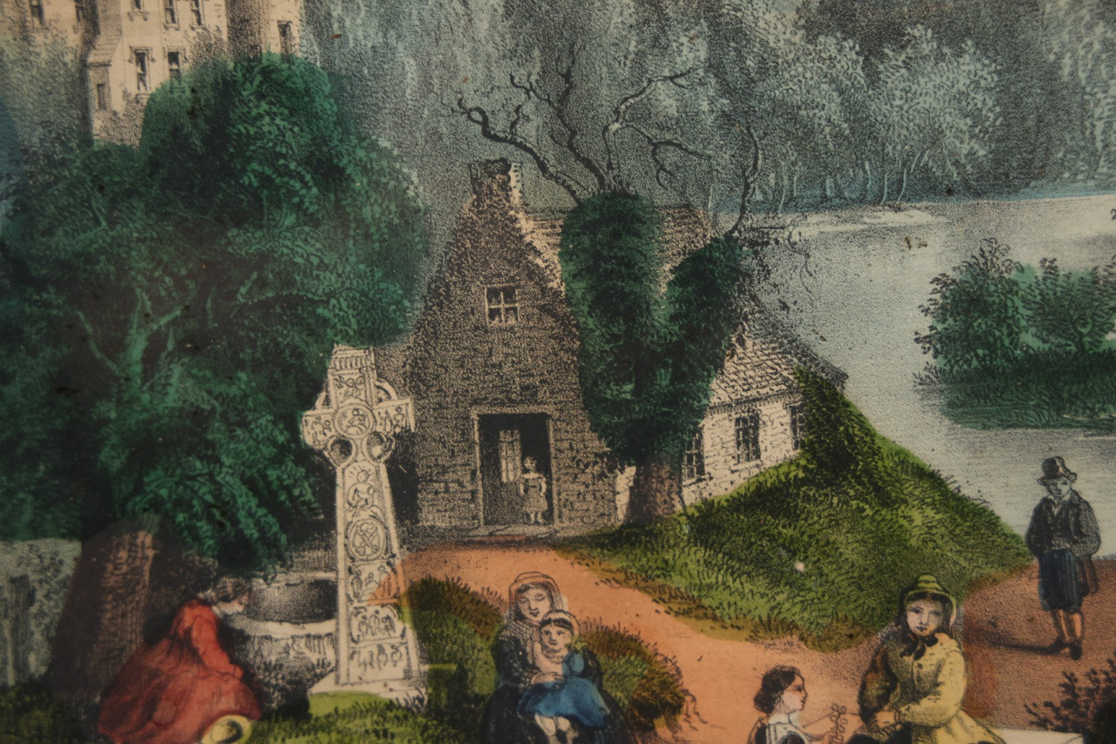 Lot 044 - Antique Hand Colored Lithograph Of The Vale Of Avoca, County Wicklow, Ireland, Entitled "The Meeting Of The Waters," Published By Currier & Ives, 1868, 16-3/8" x 13-1/2"