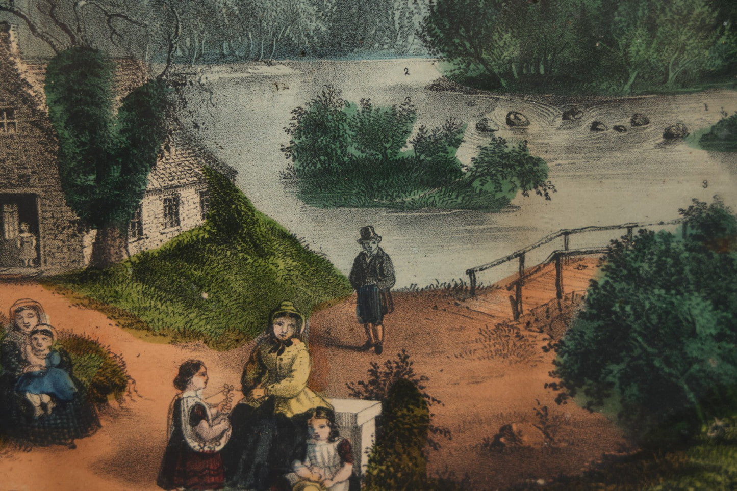 Lot 044 - Antique Hand Colored Lithograph Of The Vale Of Avoca, County Wicklow, Ireland, Entitled "The Meeting Of The Waters," Published By Currier & Ives, 1868, 16-3/8" x 13-1/2"