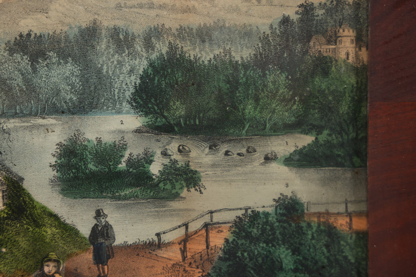 Lot 044 - Antique Hand Colored Lithograph Of The Vale Of Avoca, County Wicklow, Ireland, Entitled "The Meeting Of The Waters," Published By Currier & Ives, 1868, 16-3/8" x 13-1/2"