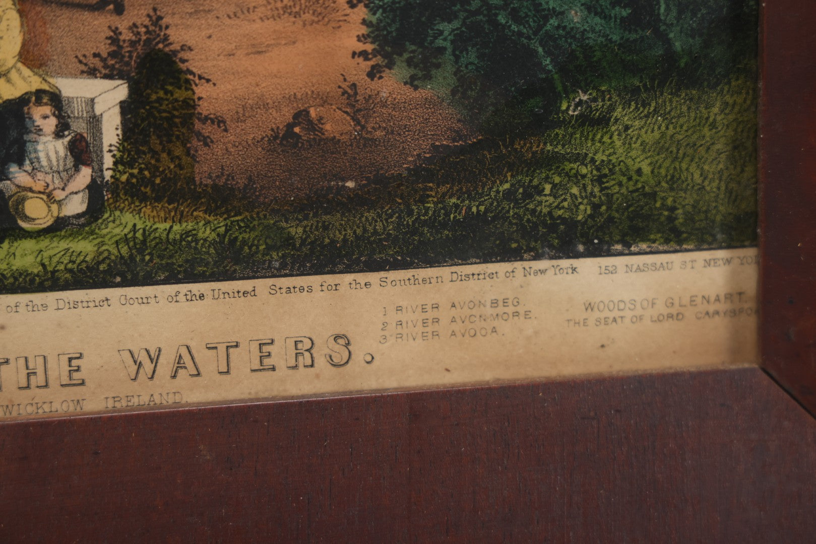 Lot 044 - Antique Hand Colored Lithograph Of The Vale Of Avoca, County Wicklow, Ireland, Entitled "The Meeting Of The Waters," Published By Currier & Ives, 1868, 16-3/8" x 13-1/2"