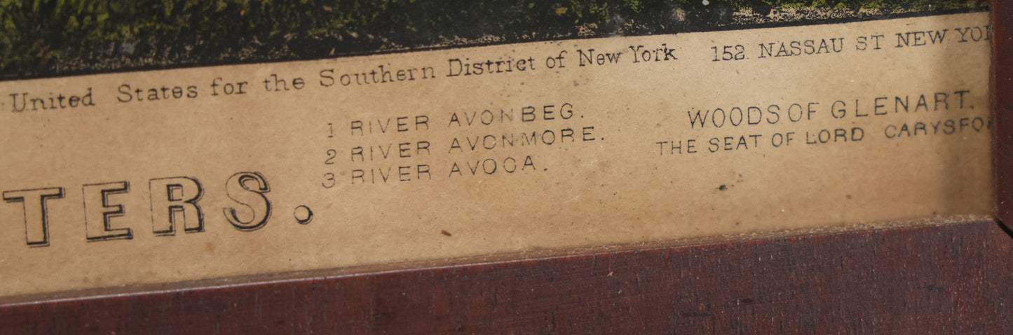 Lot 044 - Antique Hand Colored Lithograph Of The Vale Of Avoca, County Wicklow, Ireland, Entitled "The Meeting Of The Waters," Published By Currier & Ives, 1868, 16-3/8" x 13-1/2"