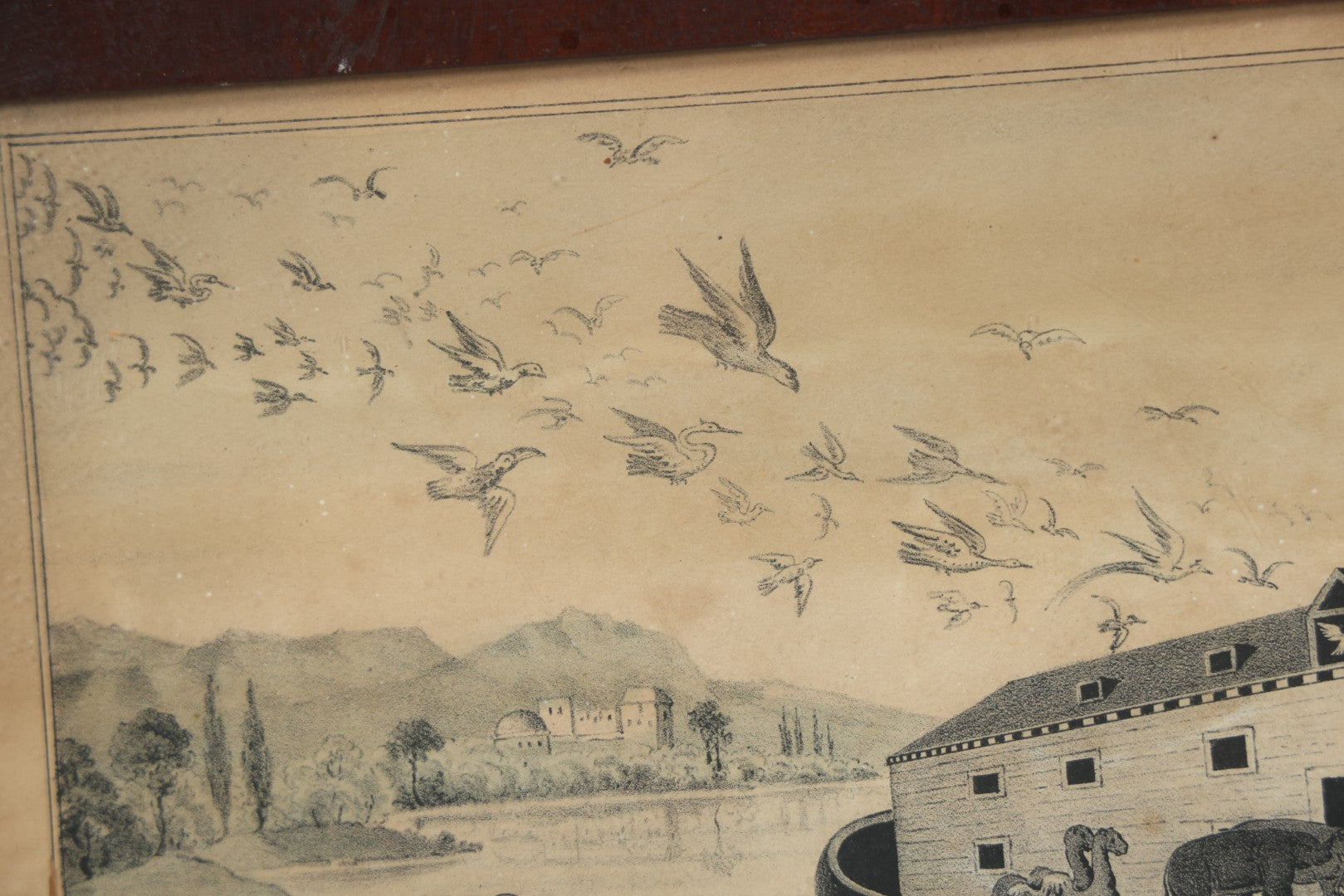 Lot 045 - Antique Hand Colored Lithograph Of Noah's Ark, Animals Arriving On Ark, Published By N. Currier, Mid 19th Century, 16-3/8" x 12-1/2"