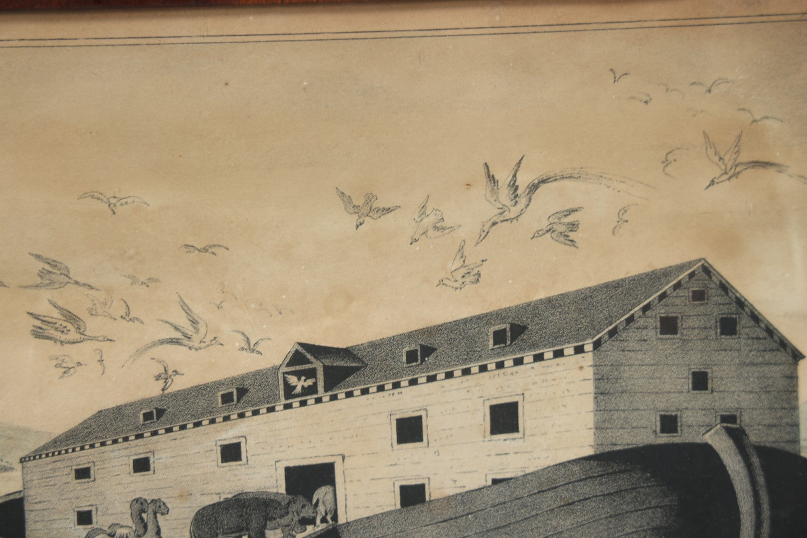 Lot 045 - Antique Hand Colored Lithograph Of Noah's Ark, Animals Arriving On Ark, Published By N. Currier, Mid 19th Century, 16-3/8" x 12-1/2"