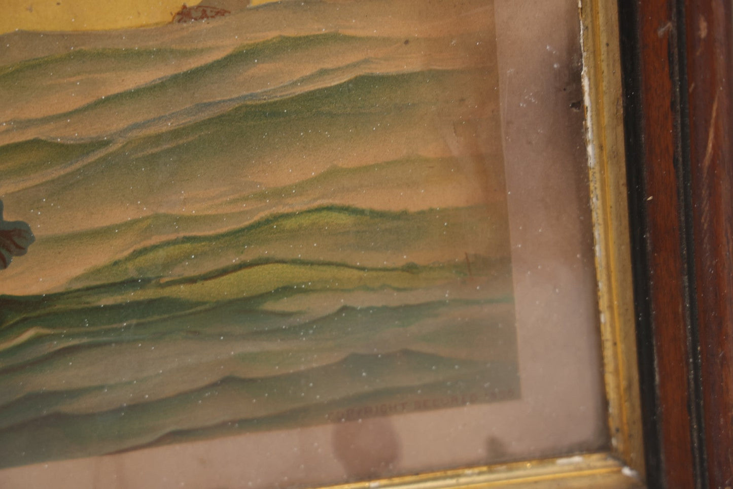 Lot 046 - Antique Biblical Chromolithograph Of Matthew 14:27, "Be Of Good Cheer, It Is I, Be Not Afraid, Jesus Walking On Water, Note Residue In Frame, Wear, Fading, 10-1/2" x 22-3/4"