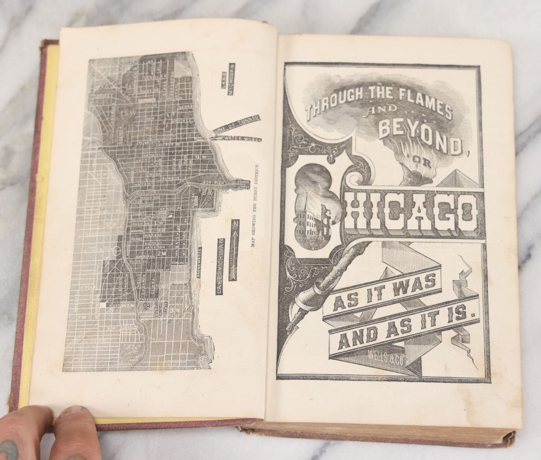 Lot 048 - "Through The Flames And Beyond, Or Chicago As It Was And As It Is, And Its Glorious Future" Antique Book By Frank Luzerne On The Chicago Fire, Profusely Illustrated, Published By Wells And Company, 1872