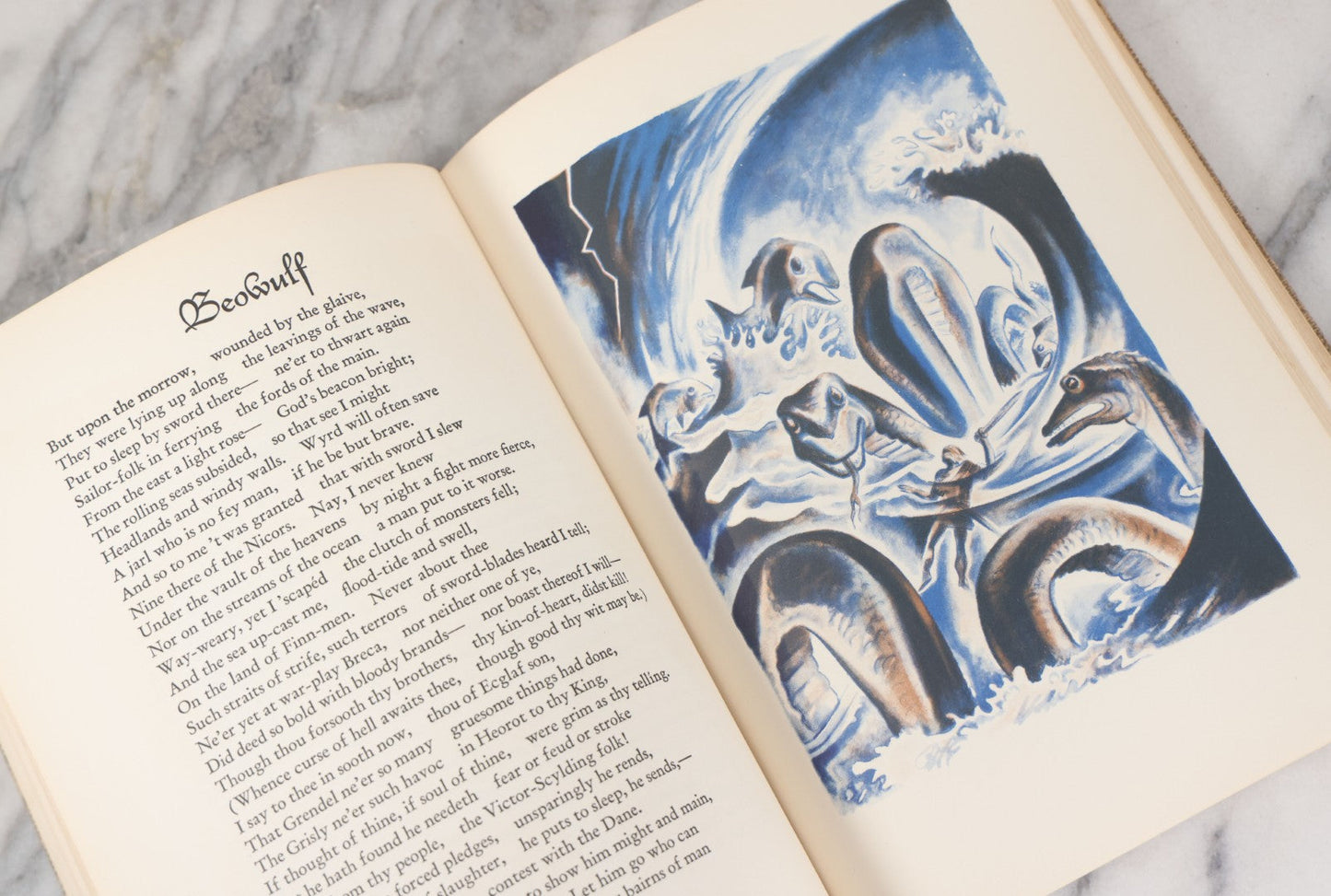 Lot 051 - "Beowulf" Vintage Illustrated Edition, Translated By William Ellery Leonard And Illustrated By Lynd Ward, The Heritage Club Special Edition, 1939, Note Various Crayon Markings