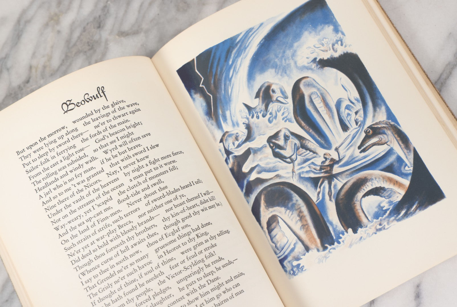 Lot 051 - "Beowulf" Vintage Illustrated Edition, Translated By William Ellery Leonard And Illustrated By Lynd Ward, The Heritage Club Special Edition, 1939, Note Various Crayon Markings