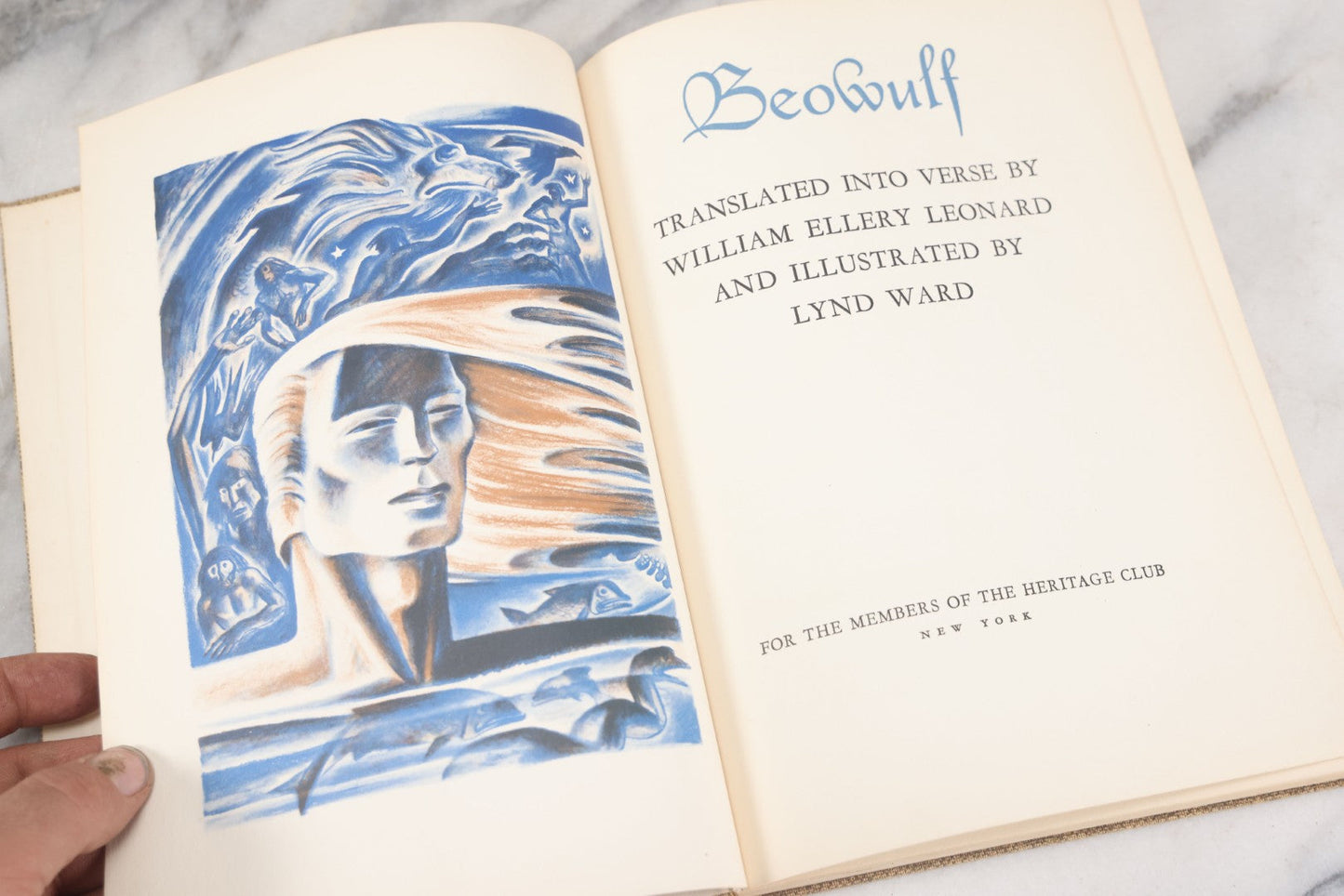 Lot 051 - "Beowulf" Vintage Illustrated Edition, Translated By William Ellery Leonard And Illustrated By Lynd Ward, The Heritage Club Special Edition, 1939, Note Various Crayon Markings