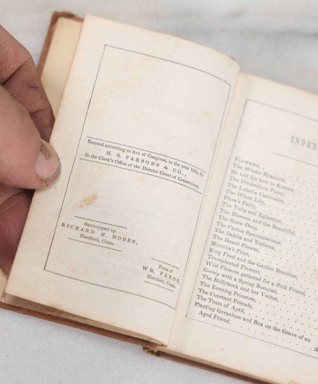 Lot 054 - "The Voice Of Flowers" Antique Book By Mrs. L.H. Sigourney, H.S. Parsons And Company, Publishers, 1846, With Hand Colored Flower Illustration