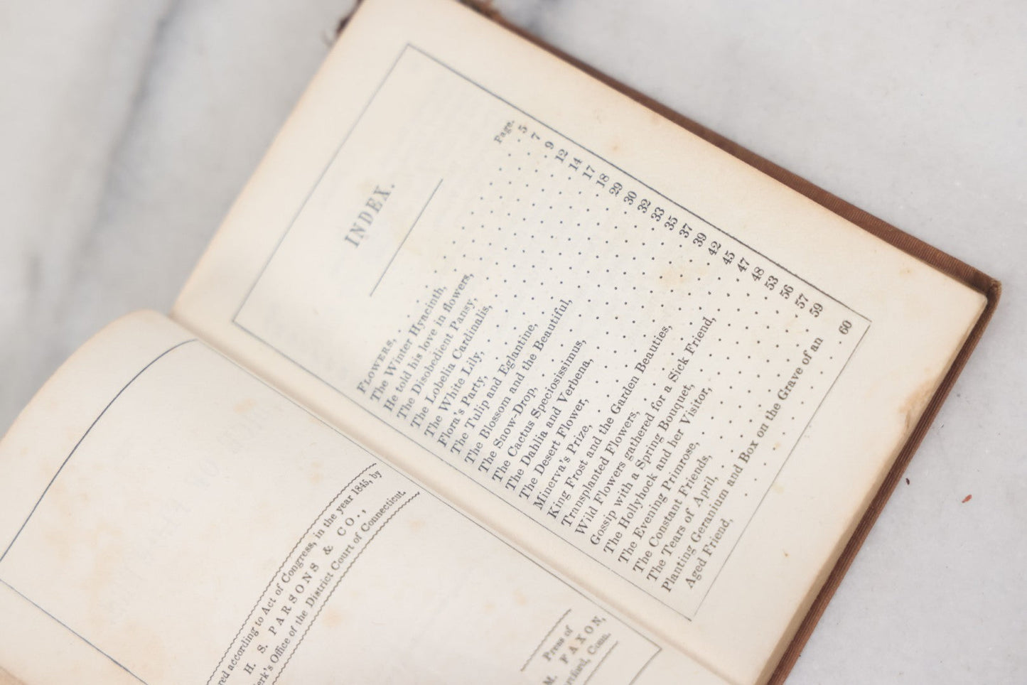 Lot 054 - "The Voice Of Flowers" Antique Book By Mrs. L.H. Sigourney, H.S. Parsons And Company, Publishers, 1846, With Hand Colored Flower Illustration