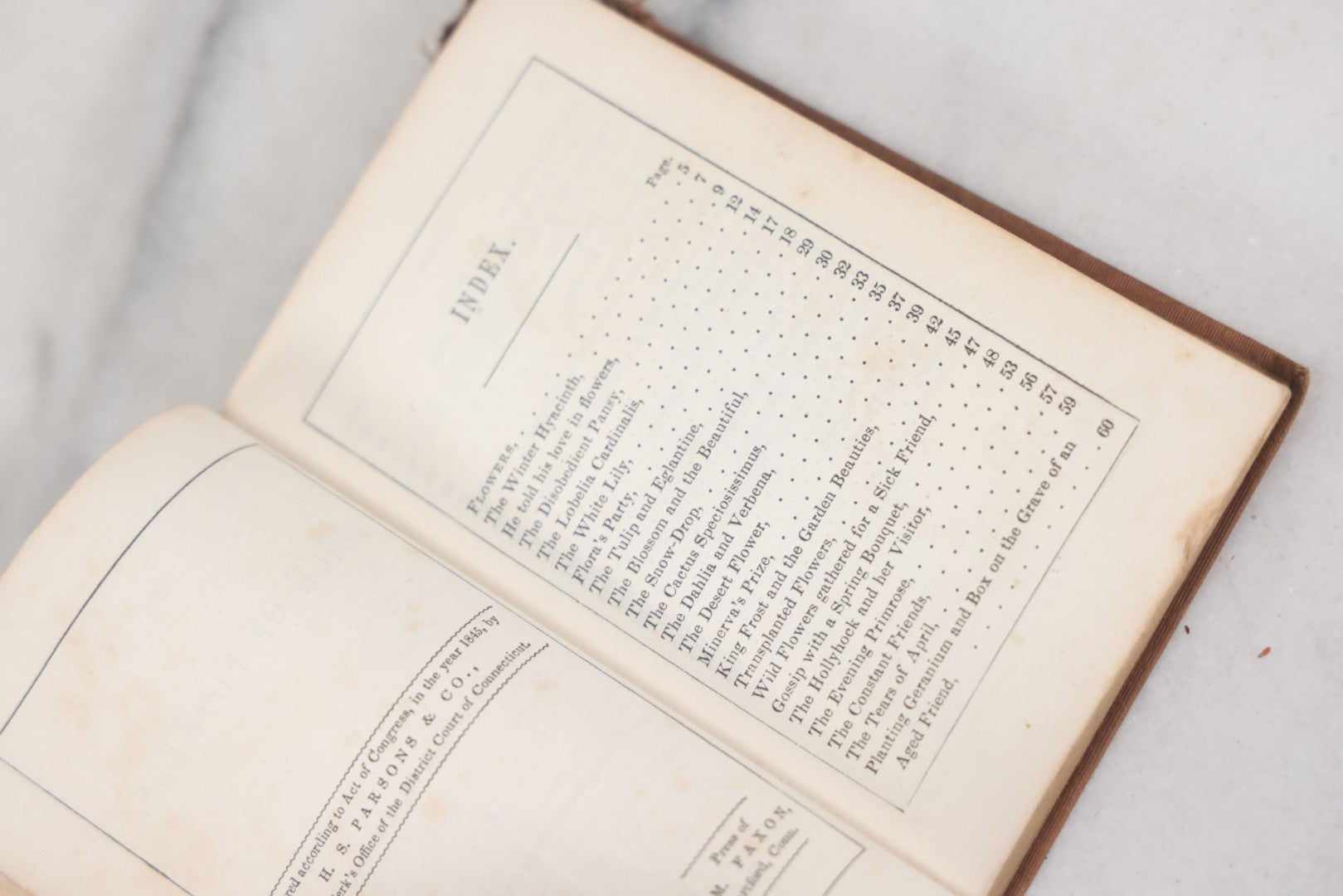 Lot 054 - "The Voice Of Flowers" Antique Book By Mrs. L.H. Sigourney, H.S. Parsons And Company, Publishers, 1846, With Hand Colored Flower Illustration