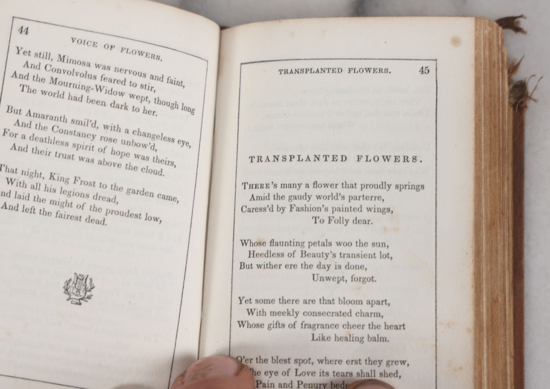 Lot 054 - "The Voice Of Flowers" Antique Book By Mrs. L.H. Sigourney, H.S. Parsons And Company, Publishers, 1846, With Hand Colored Flower Illustration