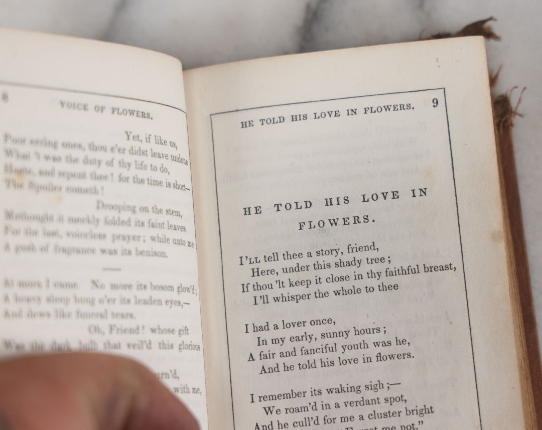 Lot 054 - "The Voice Of Flowers" Antique Book By Mrs. L.H. Sigourney, H.S. Parsons And Company, Publishers, 1846, With Hand Colored Flower Illustration