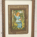Lot 057 - Antique Framed Postcard Of A Little Girl In Blue On A Swing "With Kind Regards," By Marcus Ward & Co., 5-3/4" x 7-3/4"