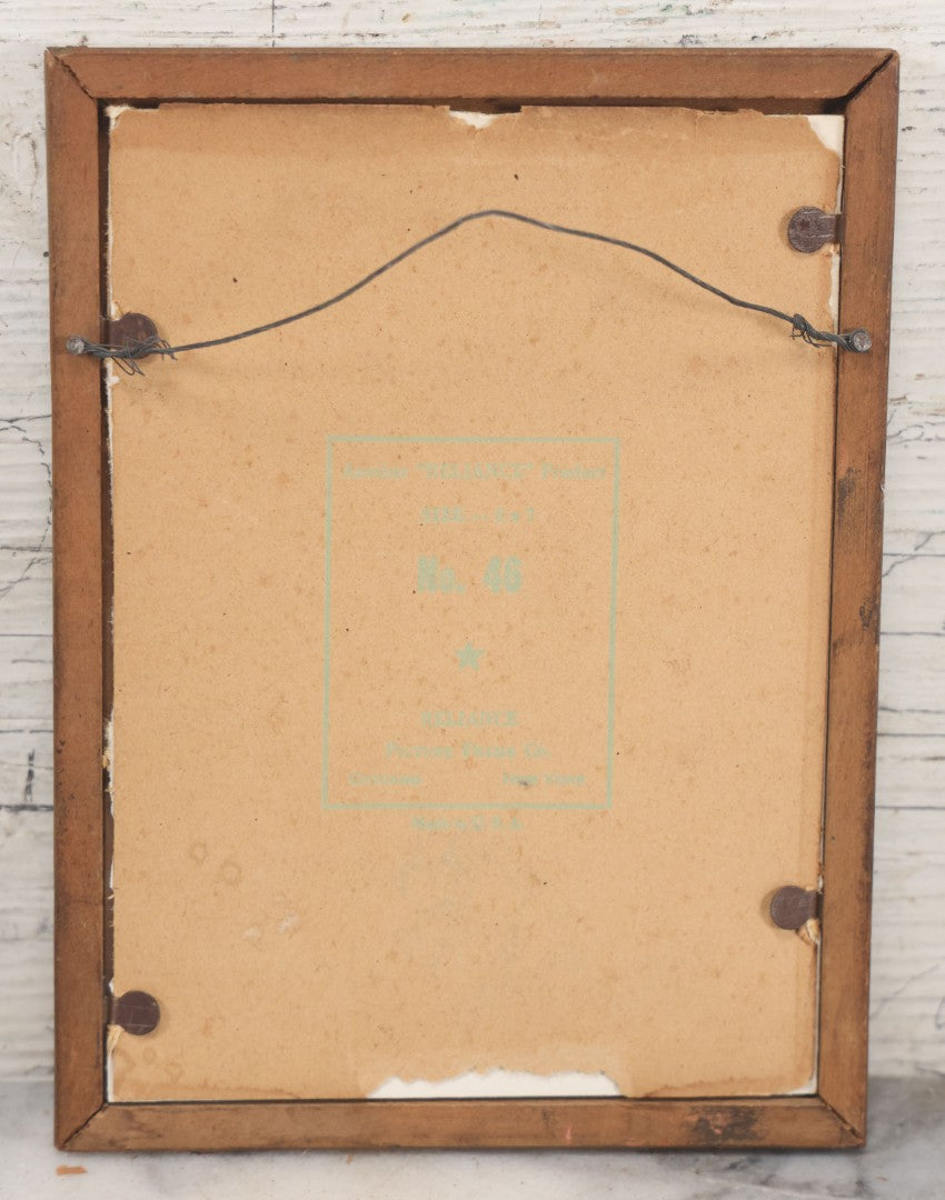 Lot 057 - Antique Framed Postcard Of A Little Girl In Blue On A Swing "With Kind Regards," By Marcus Ward & Co., 5-3/4" x 7-3/4"