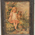 Lot 058 - Antique Chromolithograph Print Of A Little Girl With Her Dog Sitting By The Pond With Ducks, 7-1/8" x 9-1/8"